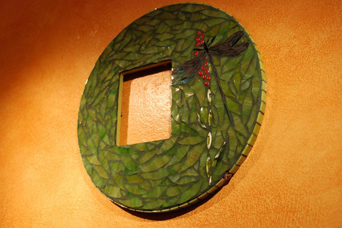 Libellule Vert, The Green Dragonfly, Mosaic Tile, Vintage Glass, Stained Glass Art Frame, For Children, Families & Wedding Photos