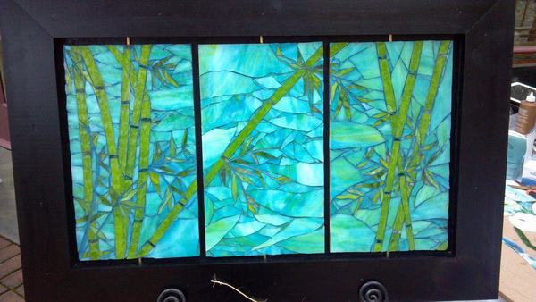 Triple Bamboo Mosaic Panel, Framed For Your Home Or Office
